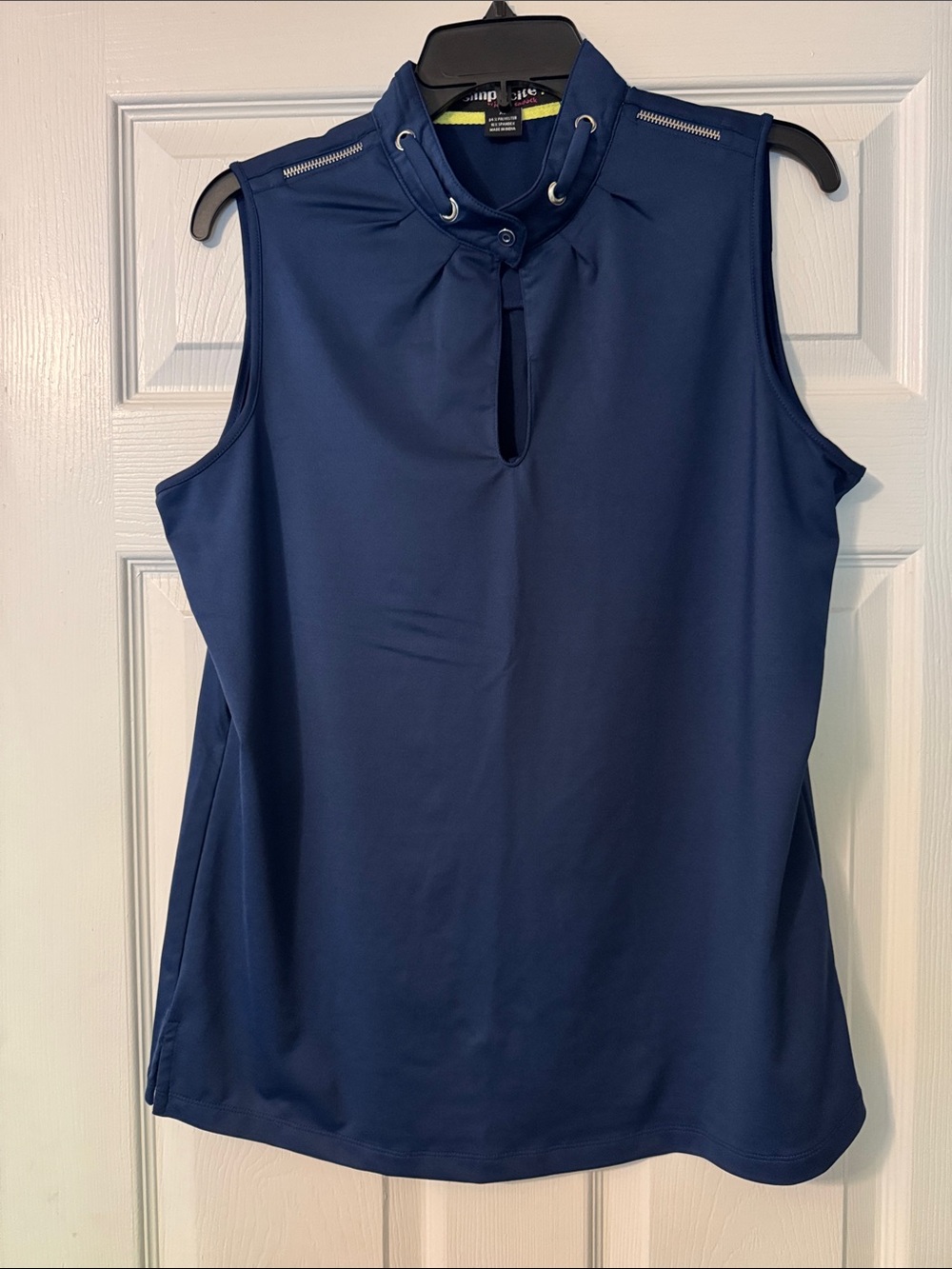 Simplicity Navy Blue Sleeveless Mock-Collar Tank